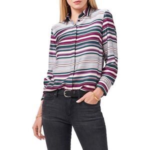 Vince Camuto Button-Up Shirt Women's Large Green Purple Vineyard Stripe NWT